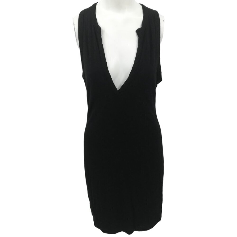 Standard James Perse Black Knit Sleeveless Deep V Neck Dress Size 3 L Knee - Picture 8 of 11